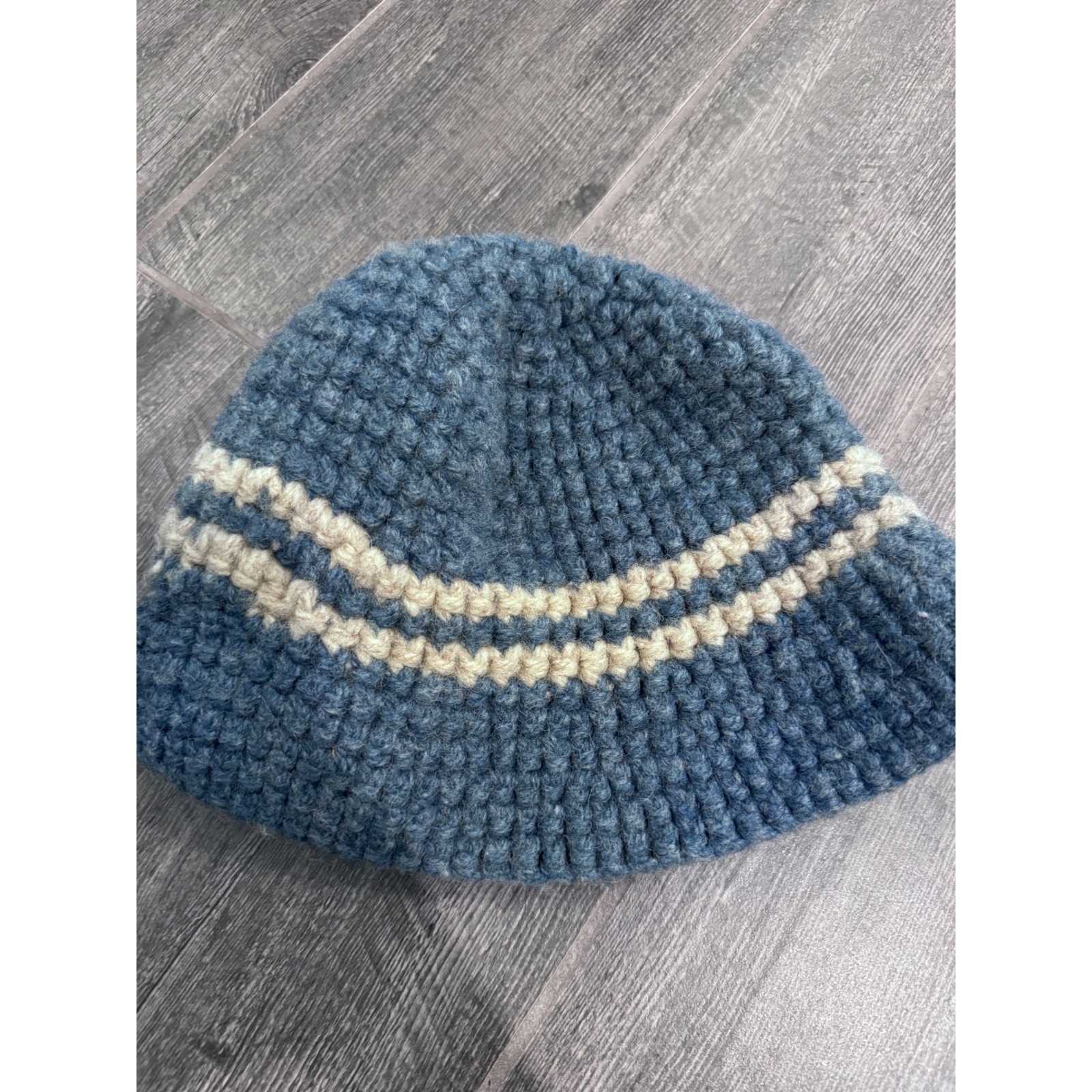 Vintage Ll Bean Helen Damon Wool Crochet Bucket Hat Blue Striped Handmade Usa